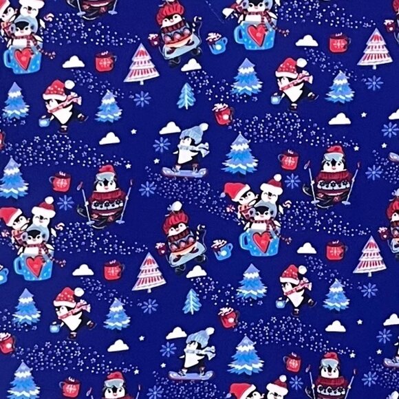 GT Performance Christmas Penguin Print Scrub Top Womens Medium Blue New - Picture 5 of 11